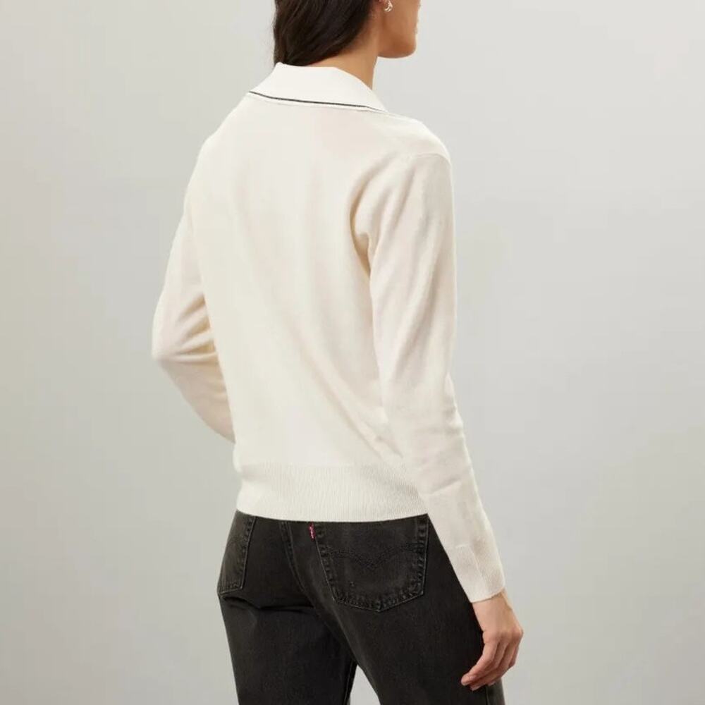 Sandro Alizia Polo Sweater Knit Wool Blend  Collared Top Off White 1 Small - Picture 2 of 11